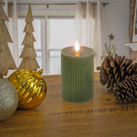 4x8 HGTV Home Collection Flameless Georgetown Pillar Candle, Dk Green - National Tree Company