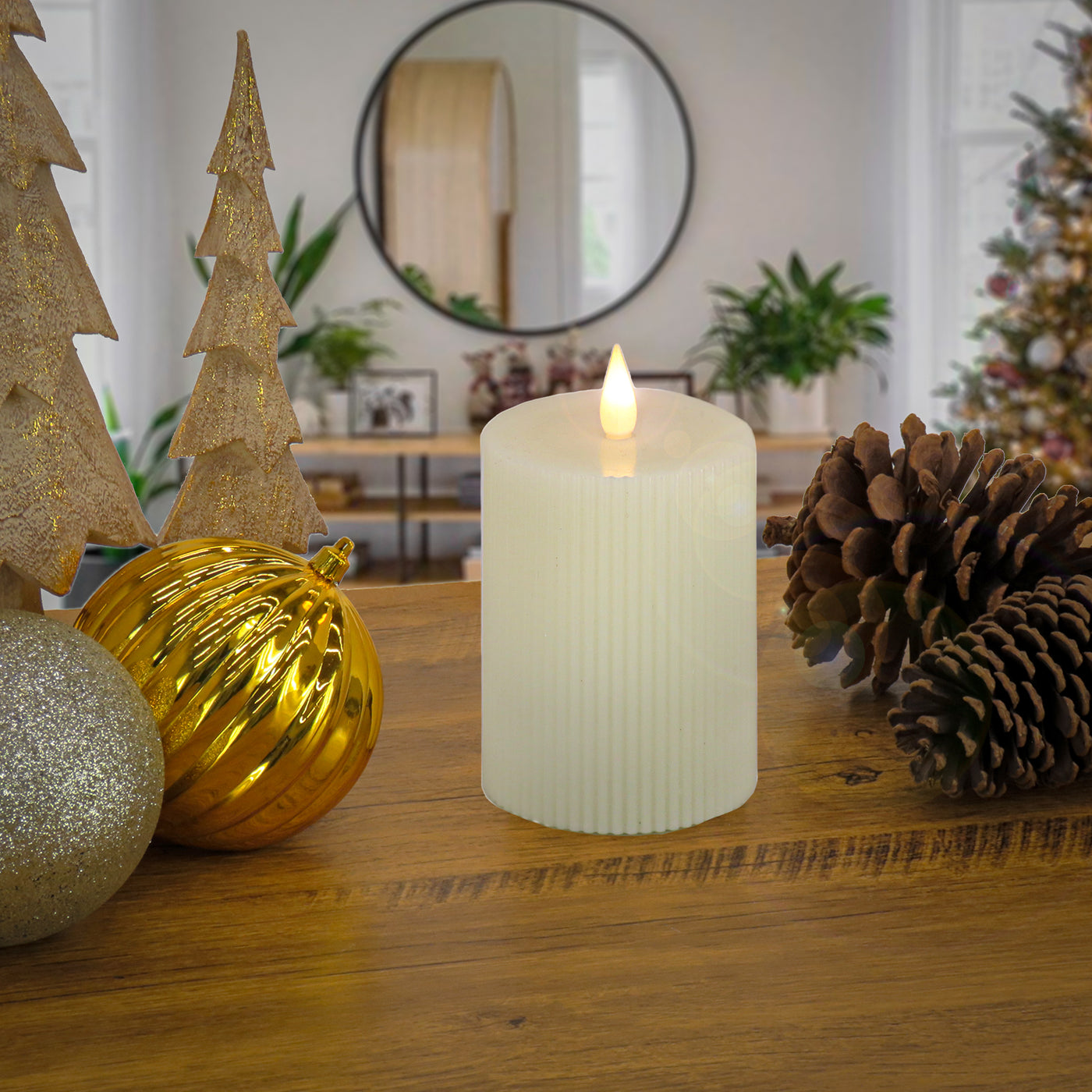 4x8 HGTV Home Collection Flameless Georgetown Pillar Candle, Ivory - National Tree Company