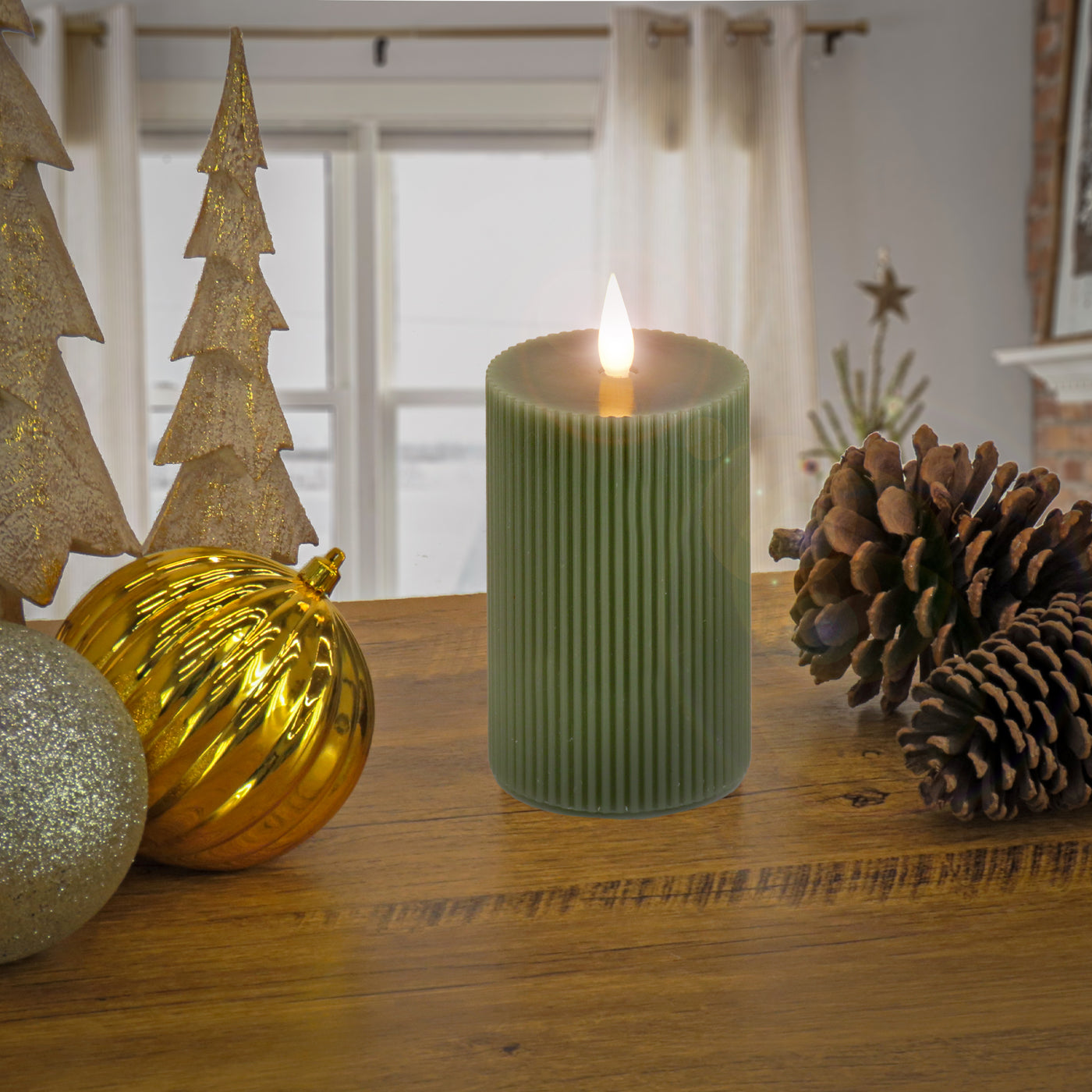 4x10 HGTV Home Collection Flameless Georgetown Pillar Candle, Dk Green - National Tree Company