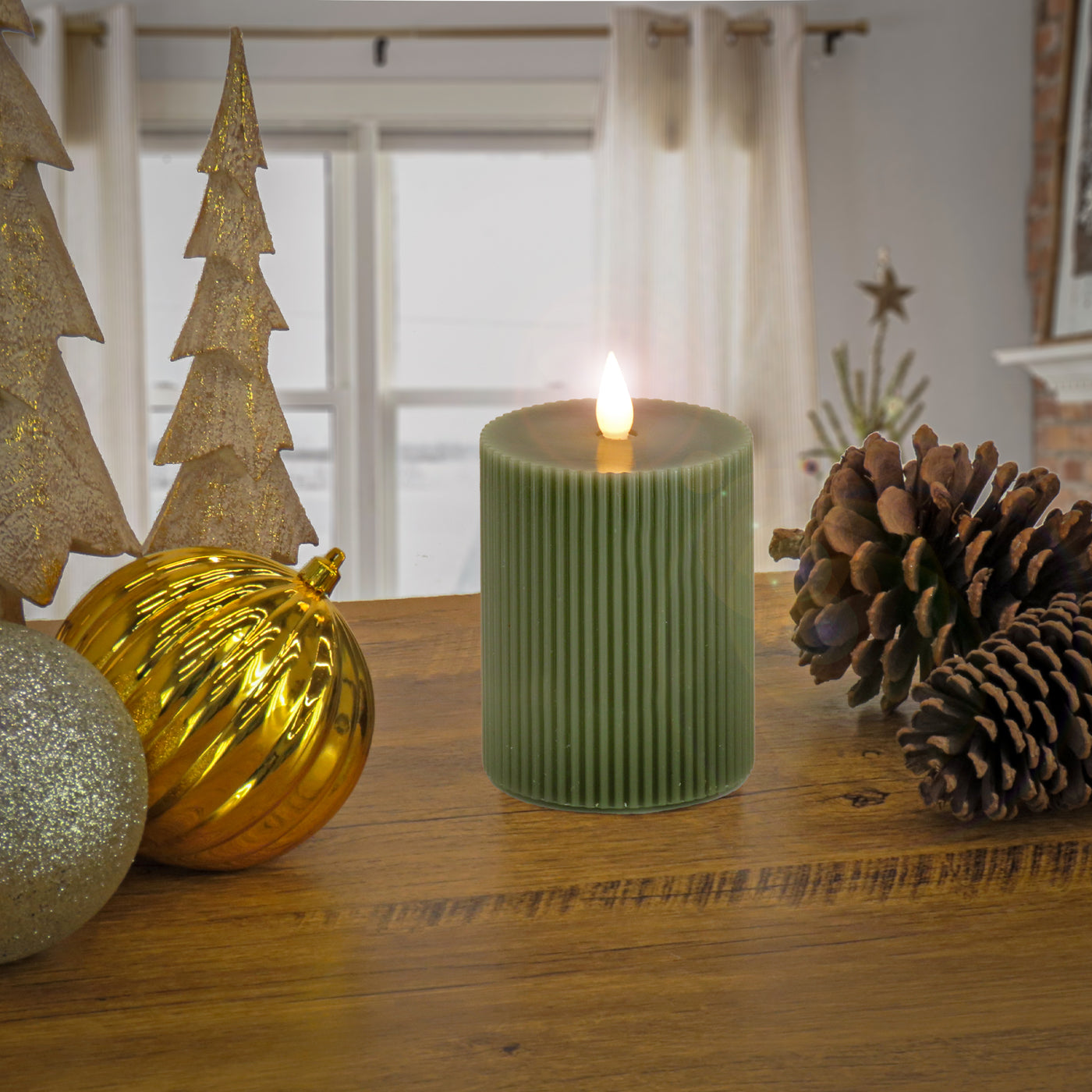 5x7 HGTV Home Collection Flameless Georgetown Pillar Candle, Dk Green - National Tree Company