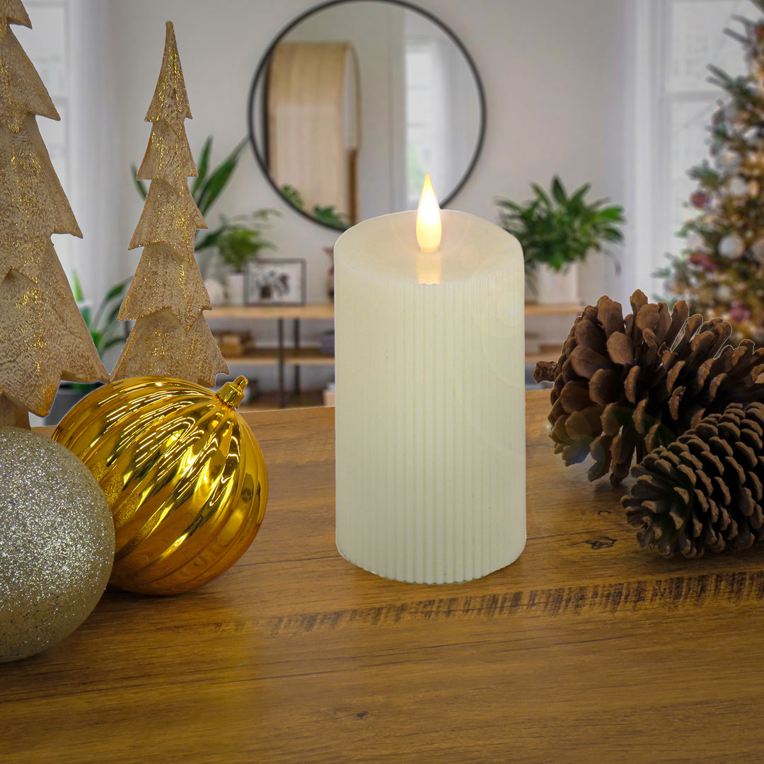 5x9 HGTV Home Collection Flameless Georgetown Pillar Candle, Ivory