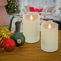 2x5 HGTV Home Collection Flameless Heritage Pillar Candle Pair, Ivory - National Tree Company