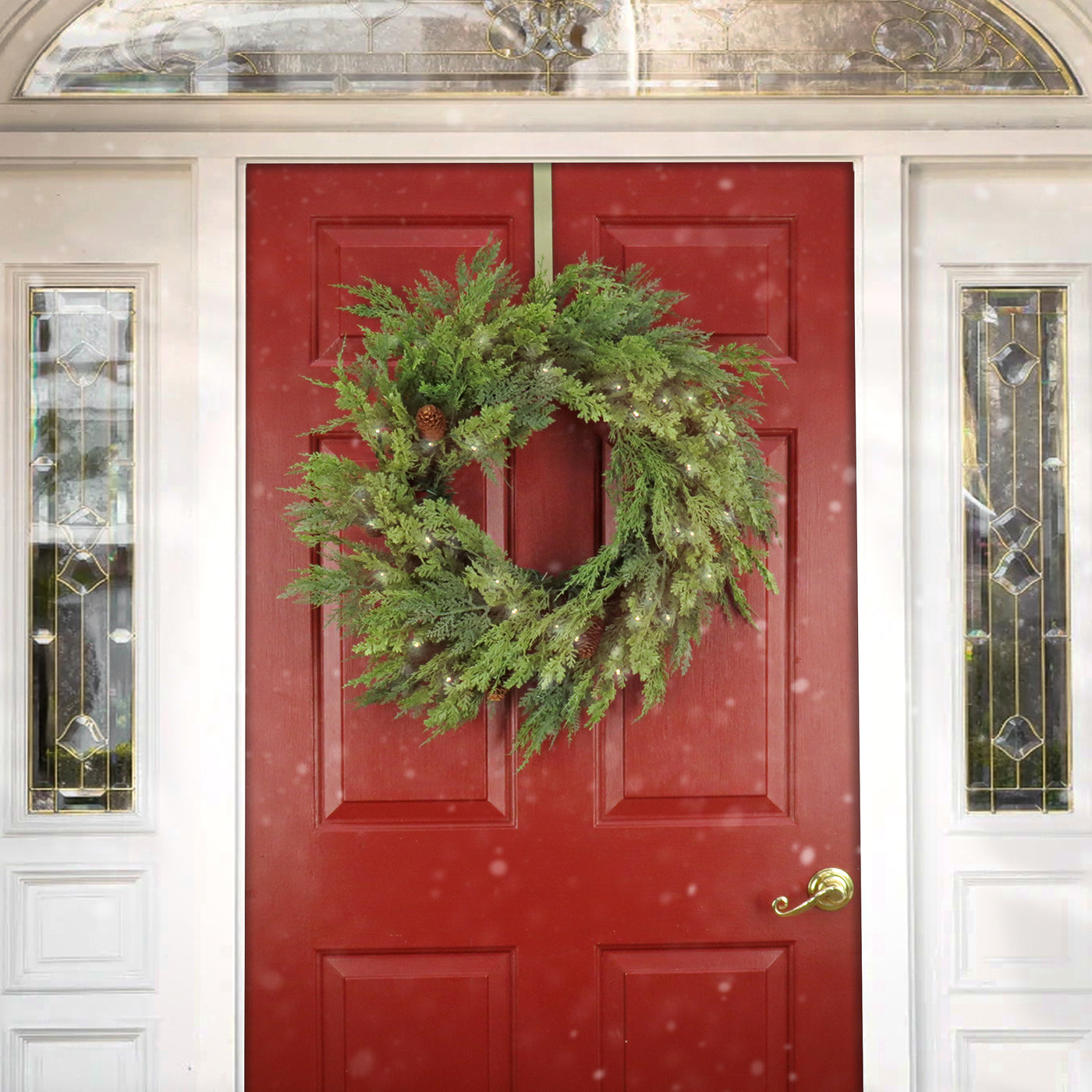 26 in. Pre-Lit HGTV Home Collection Cozy Winter Cedar Wreath - National Tree Company