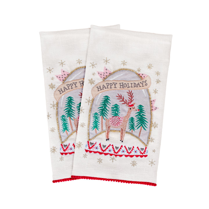 18" HGTV Home Collection Christmas Snow Globe Guest Towel Pair