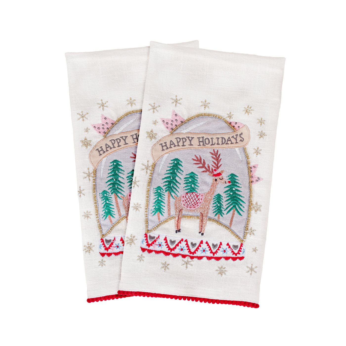 18 in. HGTV Home Collection Christmas Snow Globe Guest Towel Pair - National Tree Company