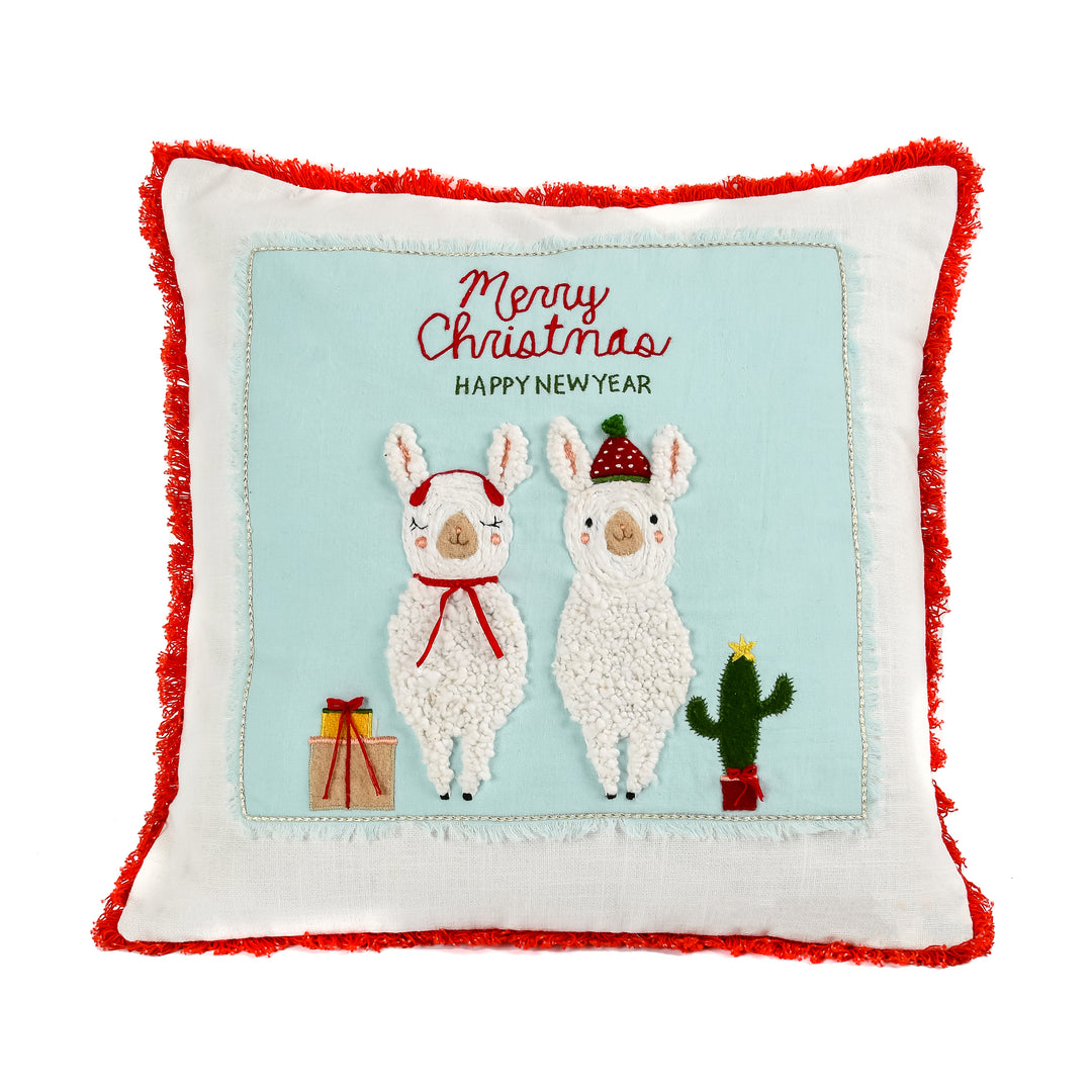 18" HGTV Home Collection Merry Christmas Llamas Pillow