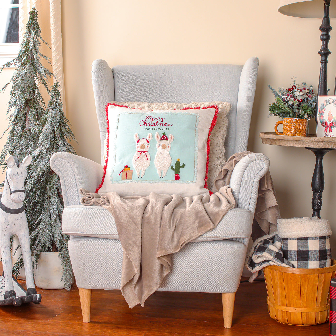 18 in. HGTV Home Collection Merry Christmas Llamas Pillow - National Tree Company