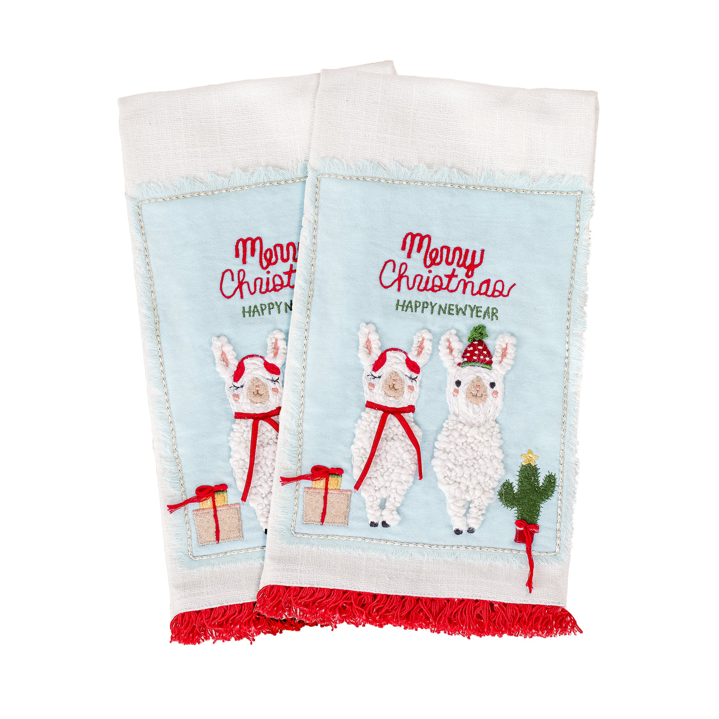 18 in. HGTV Home Collection Merry Christmas Llamas Guest Towel Pair - National Tree Company