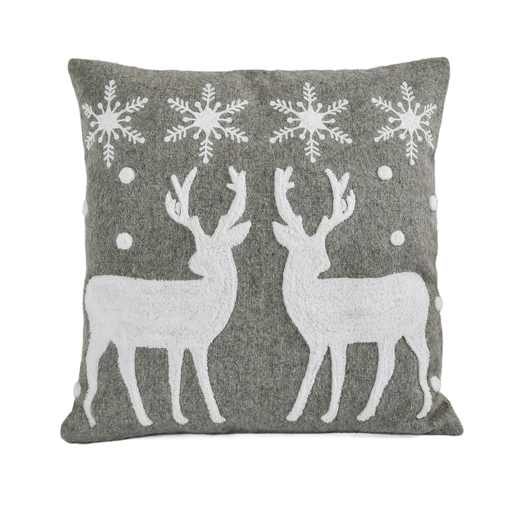 18" HGTV Home Collection Reindeer and Snowflakes Pillow