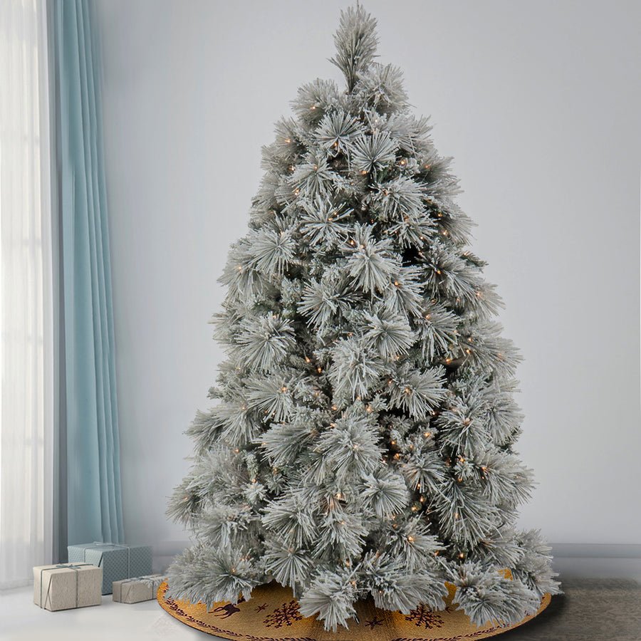 6.5 ft. Pre-Lit Flocked Bavarian Pine Tree