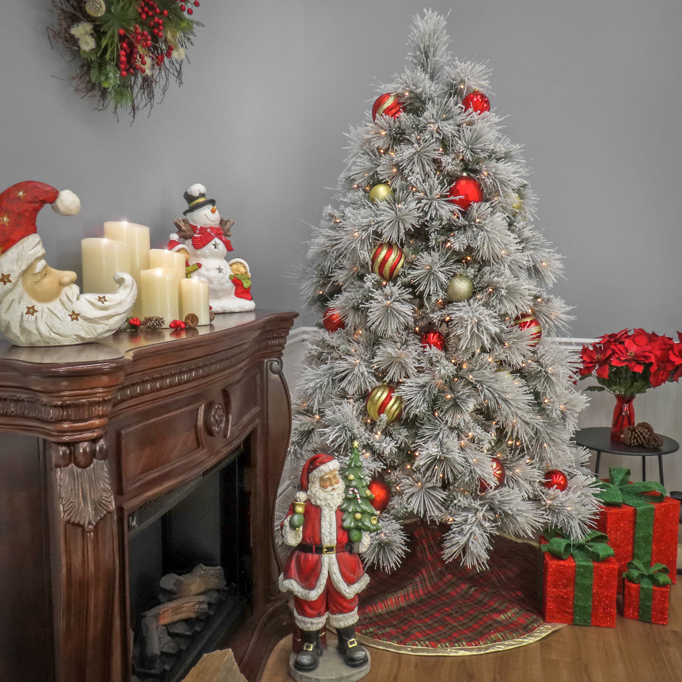 HGTV Home Collection 6.5 ft. Pre-Lit Flocked Bavarian Pine Tree - National Tree Company