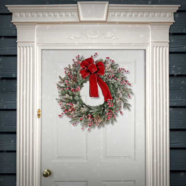 22" HGTV Home Collection Pre-Lit Frosted Traditions Wreath