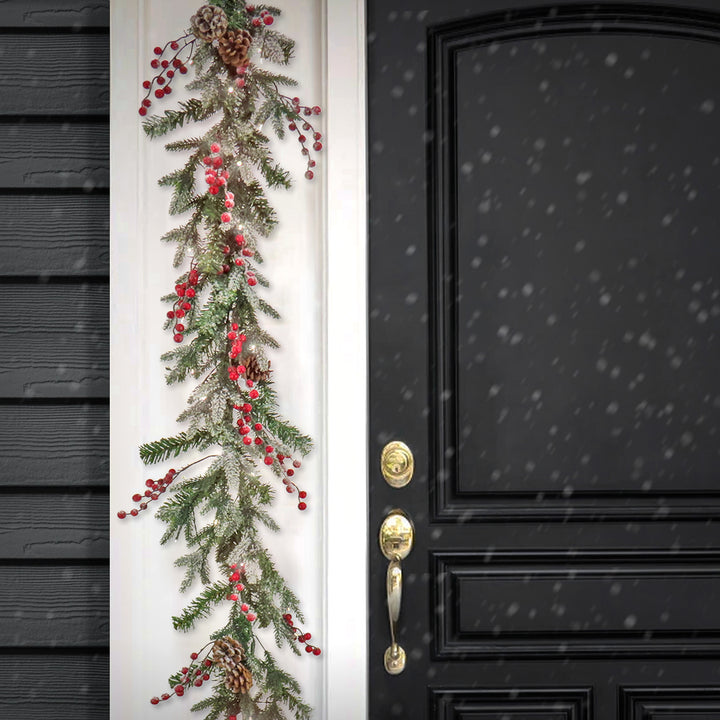 9 ft. HGTV Home Collection Pre-Lit Frosted Traditions Garland