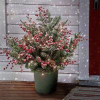 28 in. Pre-Lit HGTV Home Collection Frosted Traditions Planter Filler - National Tree Company