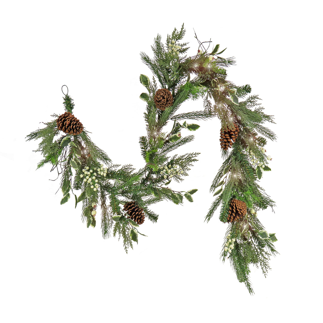 6 ft. HGTV Home Collection Pre-Lit Holly and Berry Garland