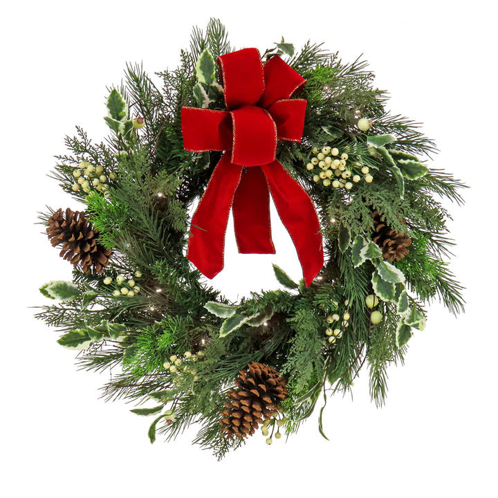 22" HGTV Home Collection Pre-Lit Holly and Berry Wreath