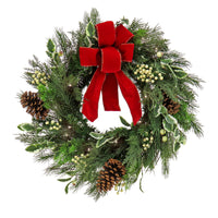 22 in. Pre-Lit HGTV Home Collection Holly and Berry Wreath - National Tree Company