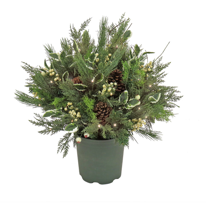 28" HGTV Home Collection Pre-Lit Holly and Berry Planter Filler