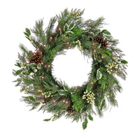 28 in. Pre-Lit HGTV Home Collection Holly and Berry Wreath - National Tree Company