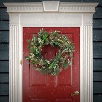 28 in. Pre-Lit HGTV Home Collection Holly and Berry Wreath - National Tree Company