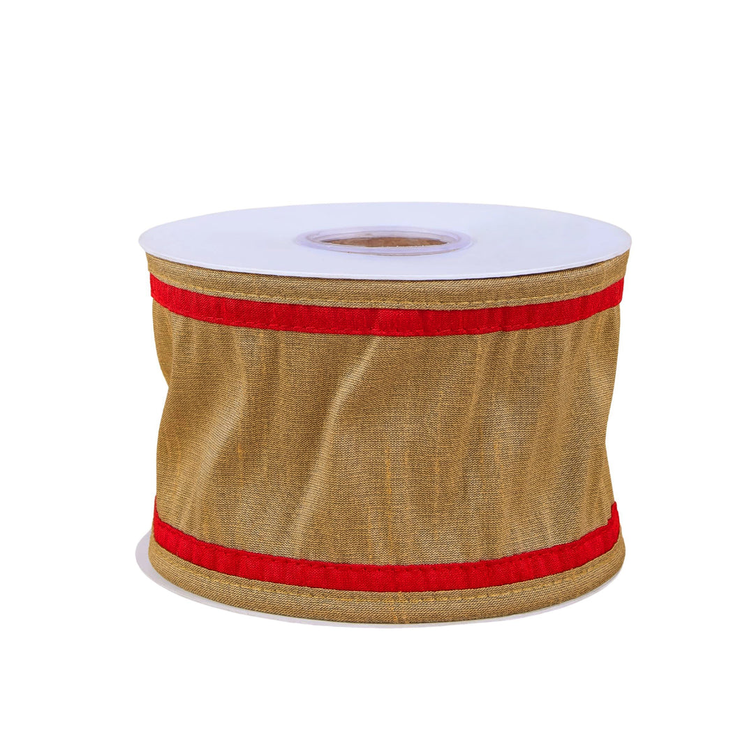 3" HGTV Home Collection Dupioni Double-Sided Ribbon, Gold & Red