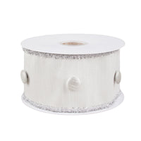 3 in. HGTV Home Collection Dupioni Button Ribbon, White - National Tree Company