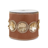 4" HGTV Home Collection Sequin Beaded Taffeta Ribbon, Brown - National Tree Company