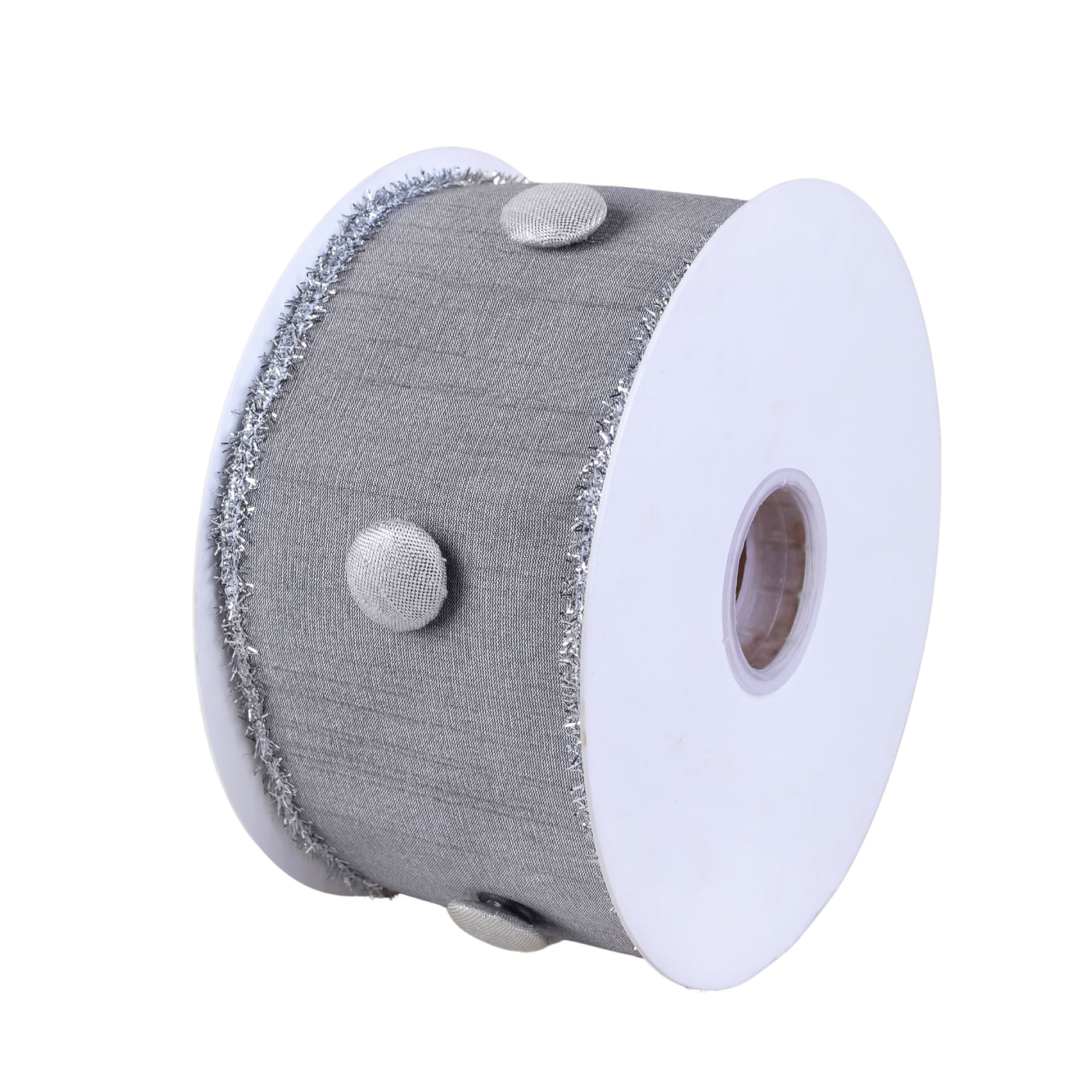 3 in. HGTV Home Collection Dupioni Button Ribbon, Silver - National Tree Company