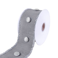 3 in. HGTV Home Collection Dupioni Button Ribbon, Silver - National Tree Company