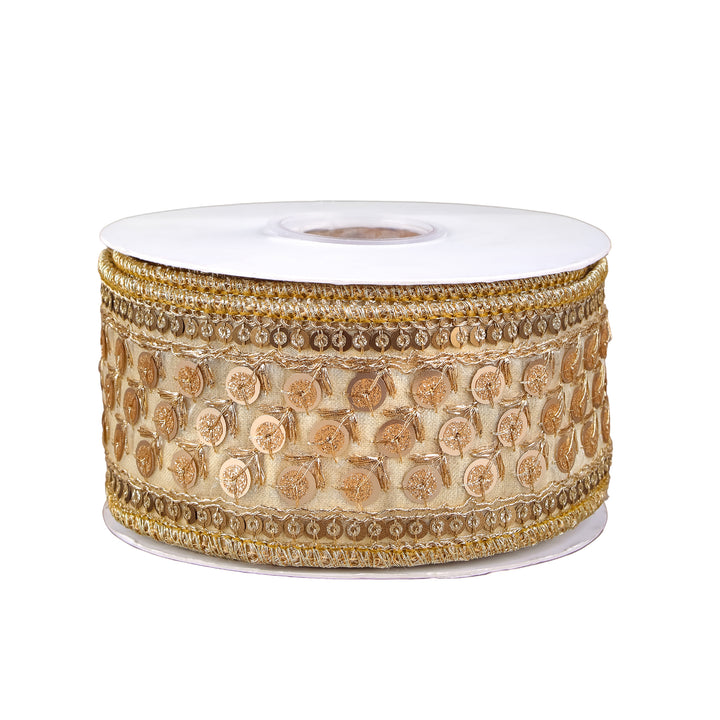 2.5" HGTV Home Collection Dupioni Gold Beaded Ribbon