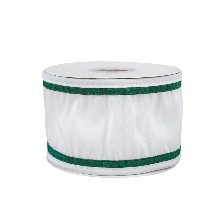 3" HGTV Home Collection Dupioni Double-Sided Ribbon, White & Green