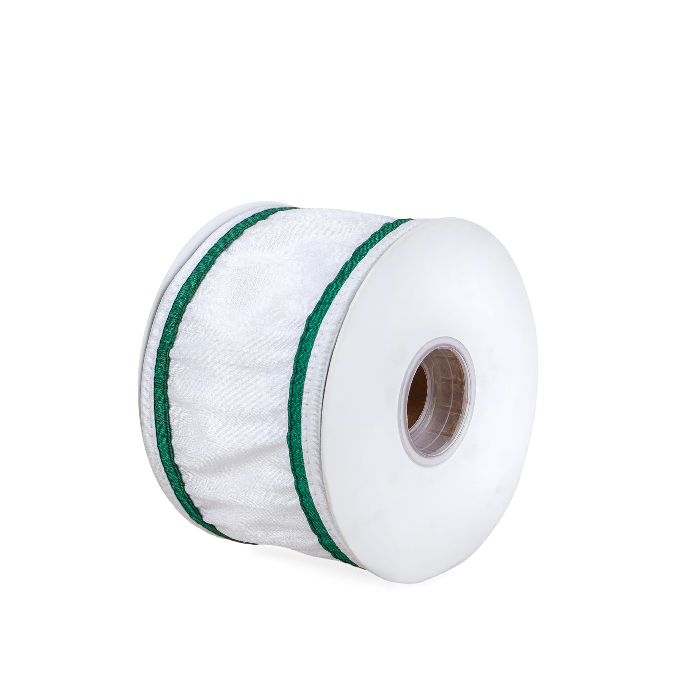 3 in. HGTV Home Collection Dupioni Double-Sided Ribbon, White & Green - National Tree Company