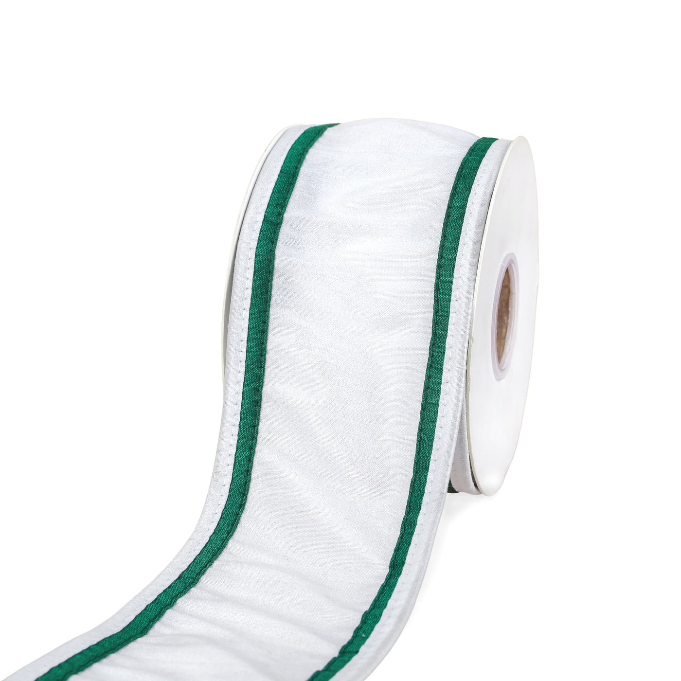 3 in. HGTV Home Collection Dupioni Double-Sided Ribbon, White & Green - National Tree Company