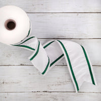 3 in. HGTV Home Collection Dupioni Double-Sided Ribbon, White & Green - National Tree Company