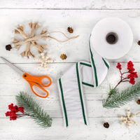 3 in. HGTV Home Collection Dupioni Double-Sided Ribbon, White & Green - National Tree Company