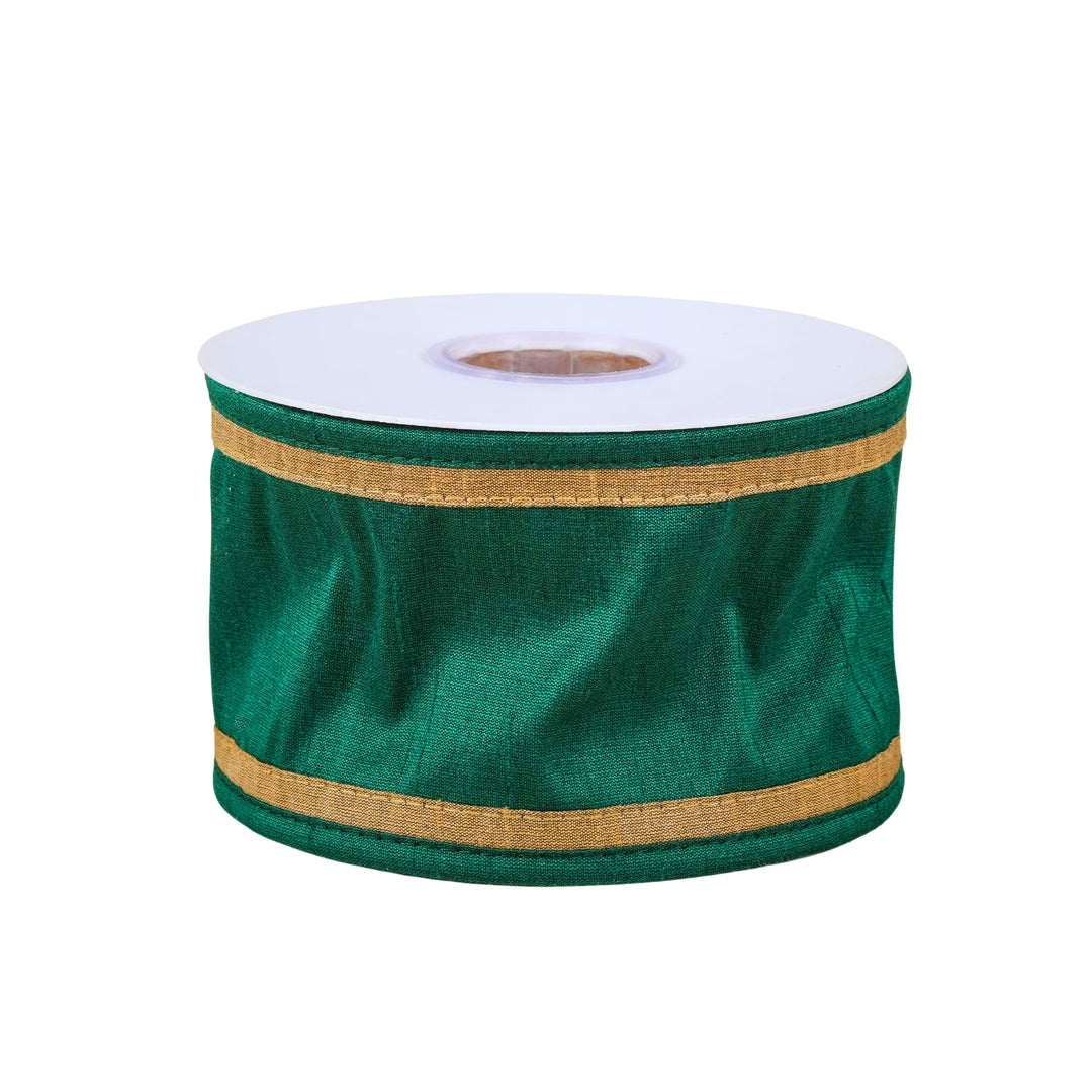 3" HGTV Home Collection Dupioni Double-Sided Ribbon, Green & Gold