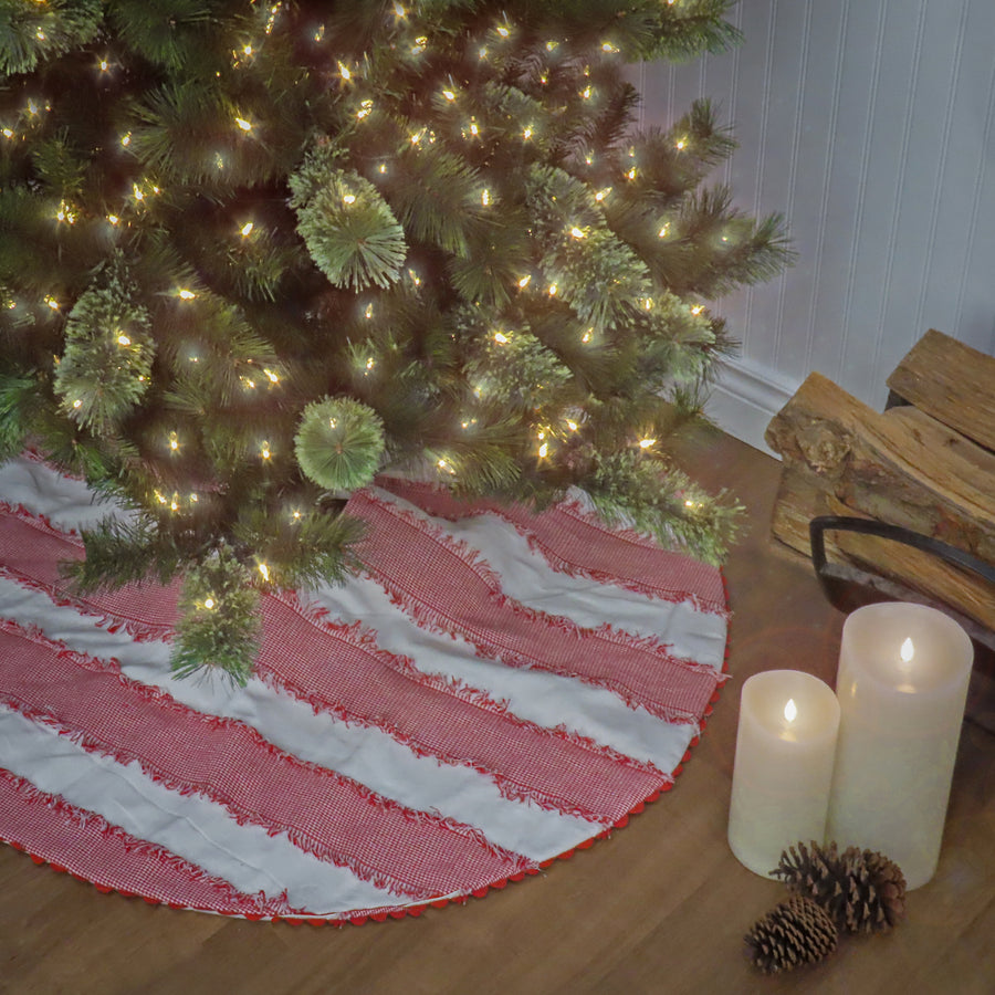 48 in. HGTV Home Collection Red White Ric Rac Border Tree Skirt