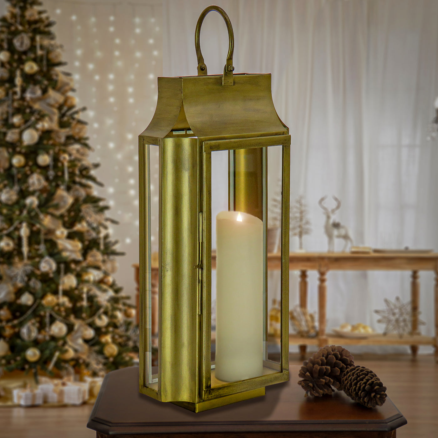 25 in. HGTV Home Collection Antique Bronze Lantern, Large - National Tree Company