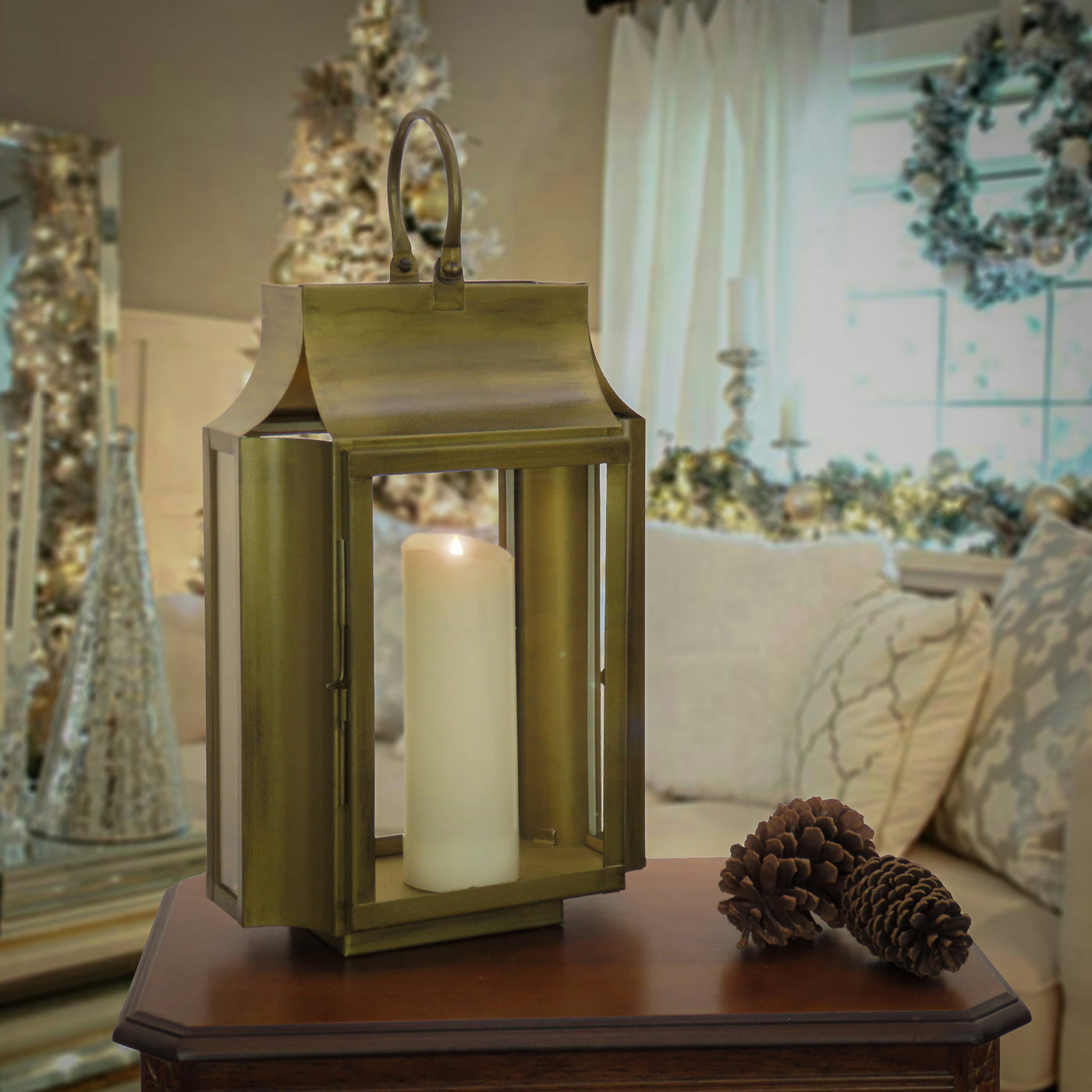 22 in. HGTV Home Collection Antique Bronze Lantern, Medium - National Tree Company