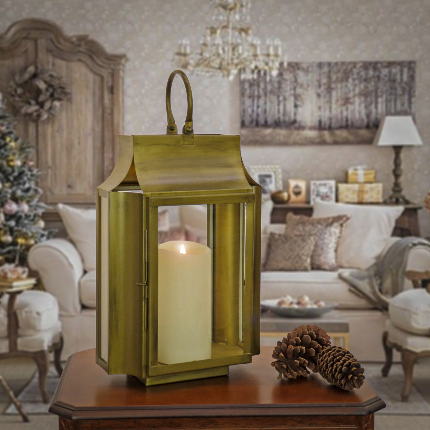 18" HGTV Home Collection Antique Bronze Lantern, Small - National Tree Company