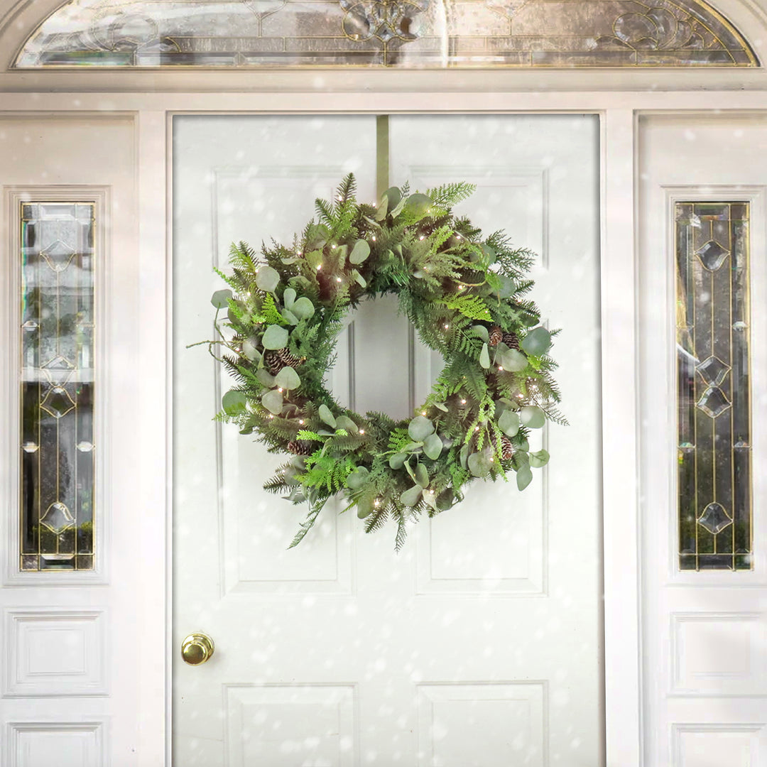 HGTV Home Collection, 28" Frosted Traditions Frosted Greenery and Berry Wreath, 50 LED Lights- UL