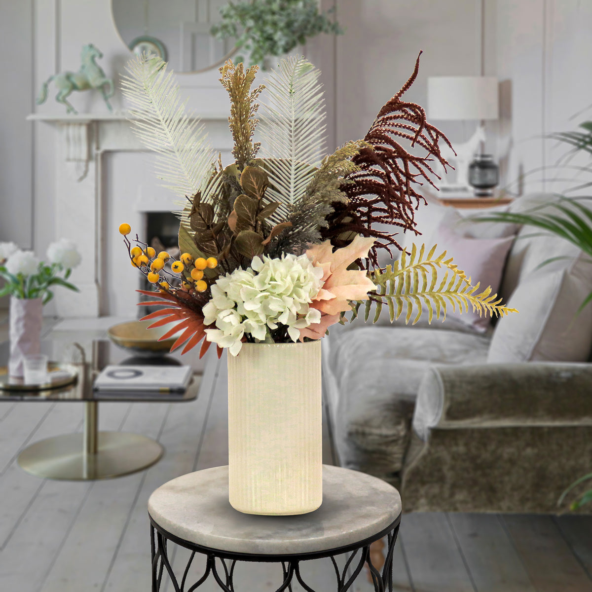 32 in. Spring Potted Plant Table Decoration with Fern Branches, Hydrangea Blooms - National Tree Company
