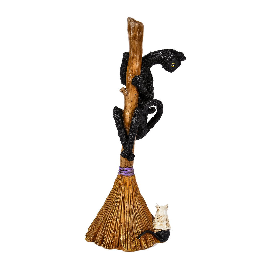 Halloween Tabletop Decoration, Black, Black Cat with a Broom, Halloween Collection, 21 Inches