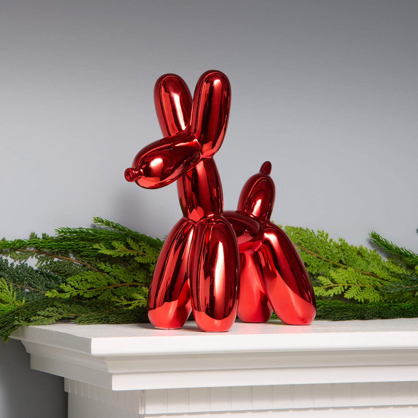 Halloween Christmas Balloon Dog Figurine, Red, Polyresin, 11 inch - National Tree Company