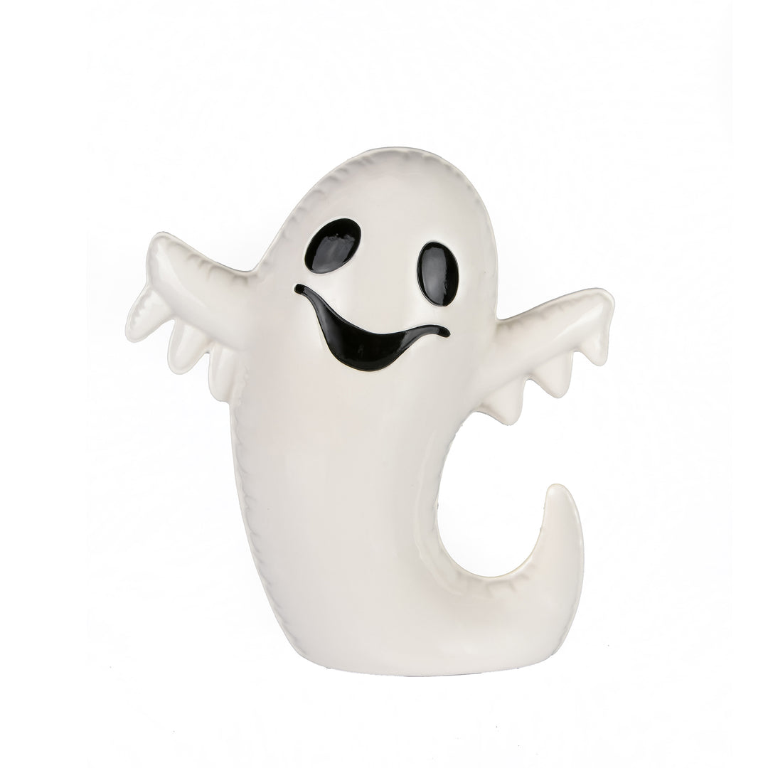 Halloween Tabletop Decoration, White, Happy Ghost, 9 Inches