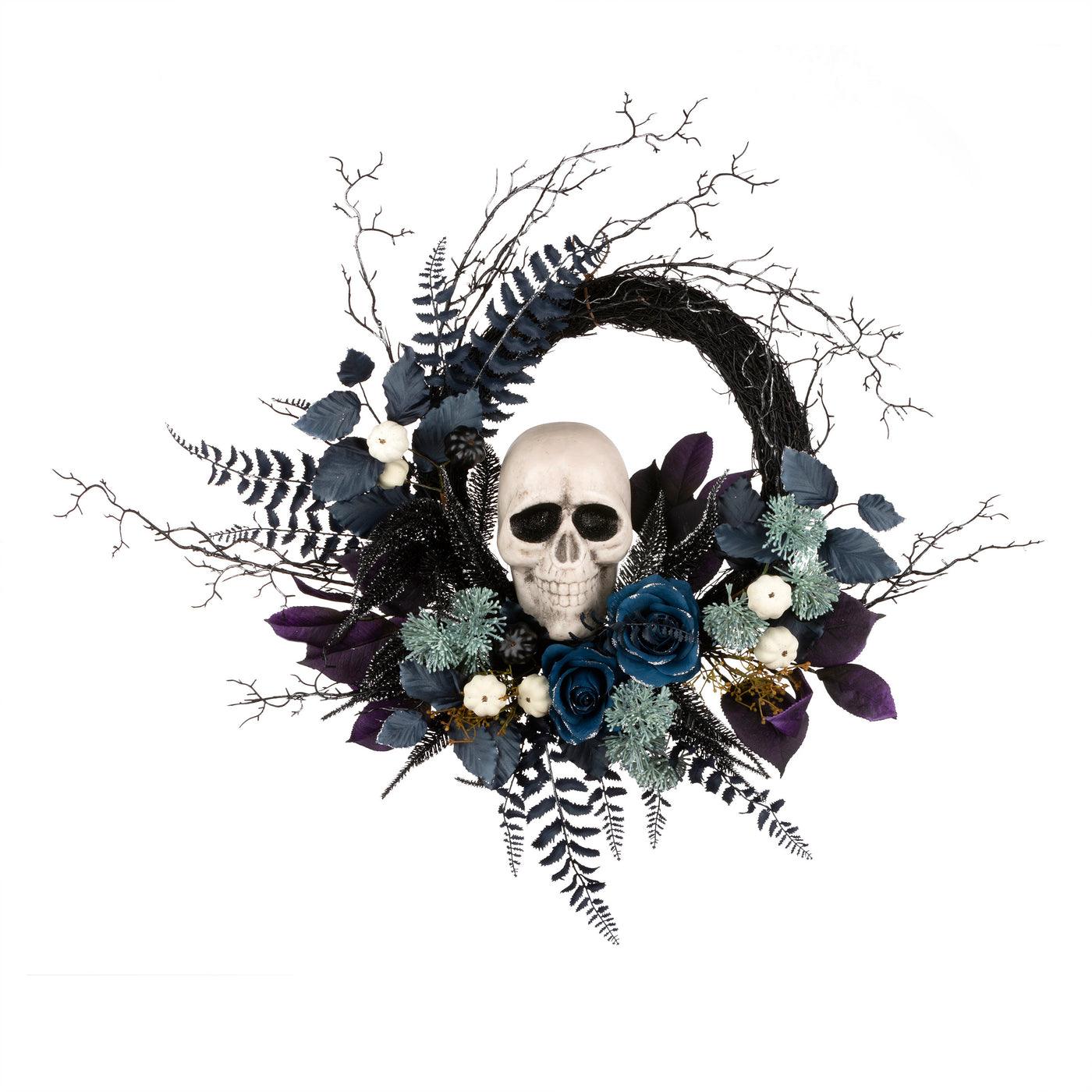 Halloween Artificial Skull Wreath, Black, 24inch - National Tree Company