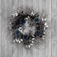 Halloween Artificial Deadwood and Roses Wreath, Black, 24inch - National Tree Company