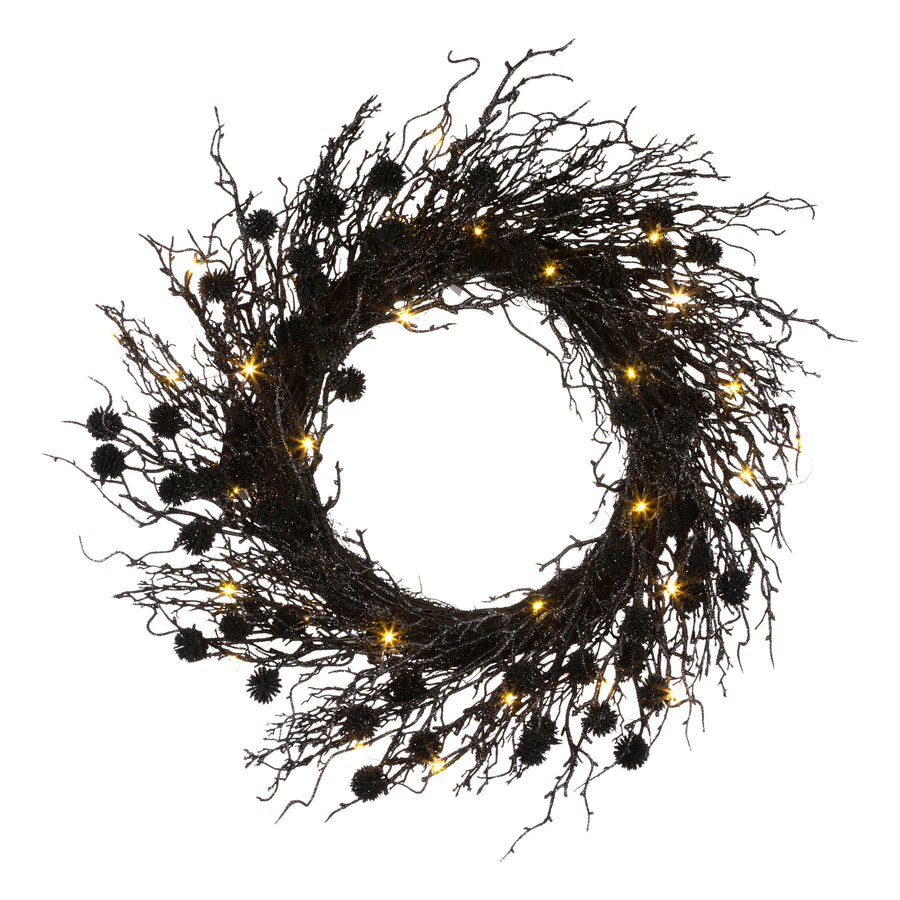 24 in. Pre-Lit Halloween Deadwood Twig Wreath with LED Lights - National Tree Company