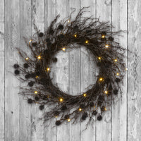 Halloween Pre-Lit Artificial Deadwood Twig Wreath, Black, 30 Orange LED Lights, Battery Operated, 24inch - National Tree Company