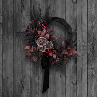 Halloween Artificial Red Widow Wreath, Black Ribbon, 24 inch - National Tree Company